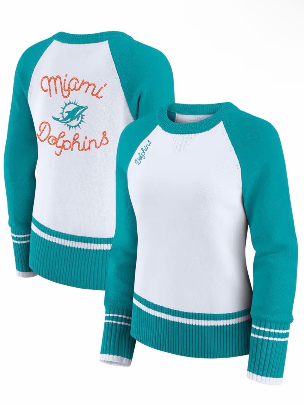 NWOT Miami Dolphins WEAR by Erin Andrews Women’s Colorblock Raglan Sweater Sz L